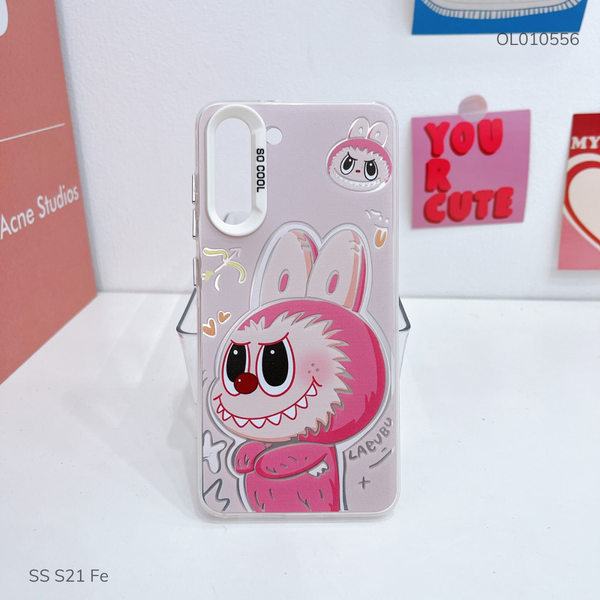 Ốp SS S21 Fe lưng cứng Labubu hồng nút bạc