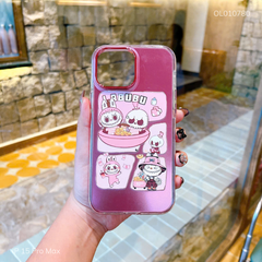 ** Ốp IP 15 Pro Max nhiều khung Labubu nón hồng 2 lớp viền