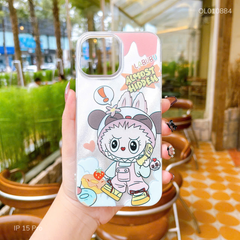 Ốp IP 15 Pro sóng bạc Labubu hồng Almost Hidden