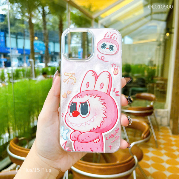 IPhone 14 Plus/15 Plus Hülle – Cute Scream Horror Skelett Design, Rosa, Cartoon-Stil