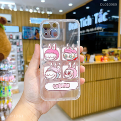 Ốp IP 13 6.1 dẻo trong 4 khung Labubu nón hồng