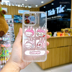 Ốp IP 14 Pro Max dẻo trong 4 khung Labubu nón hồng
