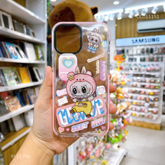 Ốp IP 15 Pro dẻo trong Labubu hồng Sweet phối viền