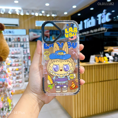 ** Ốp iPhone 16 Plus dẻo trong Labubu nón xanh dương phối viền