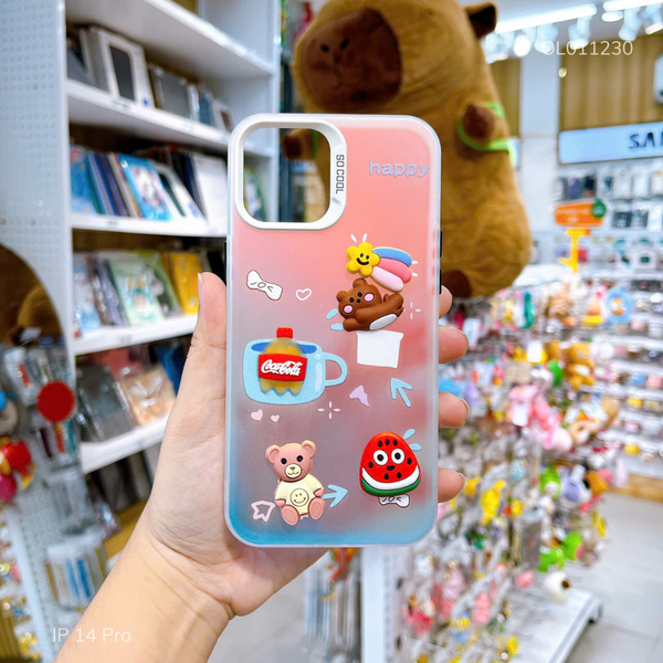 Ốp IP 14 Pro nhám phản quang đính sticker Coca