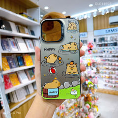 Ốp IP 14 Pro nhám bạc Capybara tắm Happy