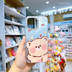 Ốp IP 15 Pro Max vân ánh sóng Gấu Bear nâu