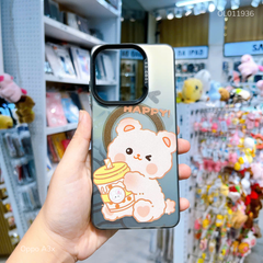 Ốp Oppo A3x nhám bạc Gấu Happy