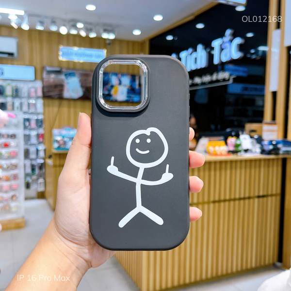 Ốp IP 16 Pro Max Silicon hình vui nhộn trắng nền đen