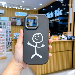 Ốp IP 16 Pro Max Silicon hình vui nhộn trắng nền đen