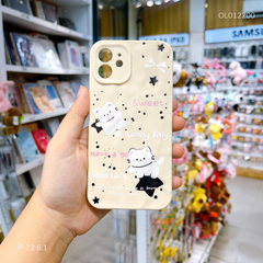 Ốp IP 12 6.1 dẻo vân gồ ghề Lovely Kitty nền kem