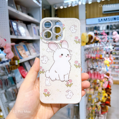 Ốp IP 11 Pro Max dẻo thỏ trắng và hoa viền trong