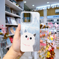 Ốp IP 12/12 Pro vân ánh sóng mèo trắng Hello