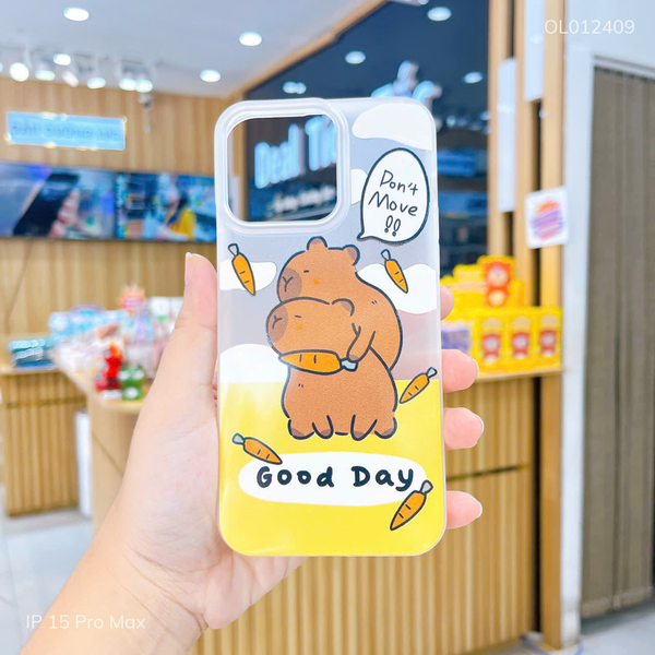 Ốp IP 15 Pro Max dẻo nhám Capybara cà rốt Good day