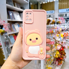 Ốp Oppo A52 silicon hình Heo hồng nổi