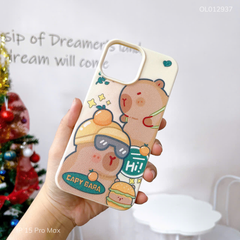 Ốp IP 15 Pro Max giả da dẻo Capybara đội cam