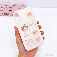 Ốp IP Xs Max giả da dẻo Cat Nice nền kem