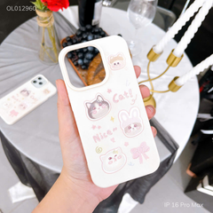 Ốp IP 16 Pro Max giả da dẻo Cat Nice nền kem