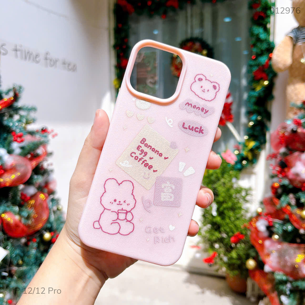 Ốp IP 12/12 Pro giả da dẻo Thỏ Get rich
