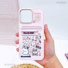 Ốp iPhone 12/12 Pro dẻo in thỏ Family Mart nút bạc