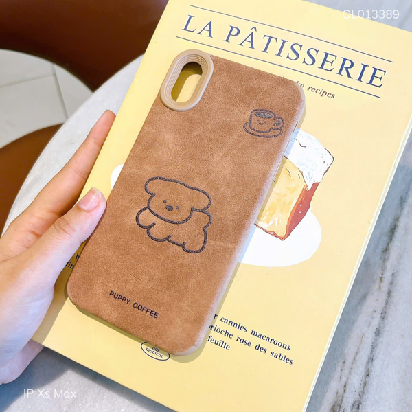 Ốp IP Xs Max giả da lộn nâu Puppy coffee
