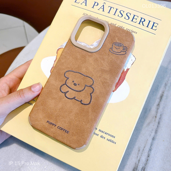 Ốp IP 15 Pro Max giả da lộn nâu Puppy coffee