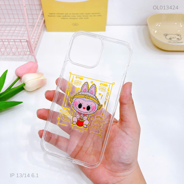 ** Ốp IP 13/14 6.1 dẻo trong tài lộc Labubu tím