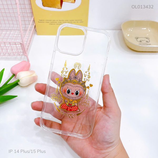 ** Ốp IP 14 Plus/15 Plus dẻo trong tài lộc Labubu vàng