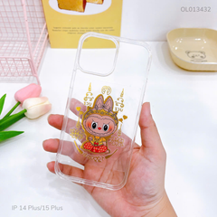 ** Ốp IP 14 Plus/15 Plus dẻo trong tài lộc Labubu vàng