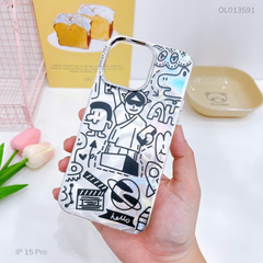 ** Ốp IP 15 Pro lưng cứng loang bạc icon người Hello
