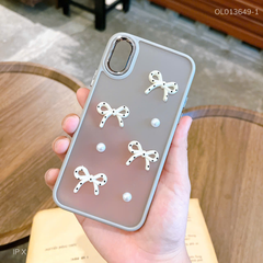 Ốp IP X lưng nhám đính nơ viền màu