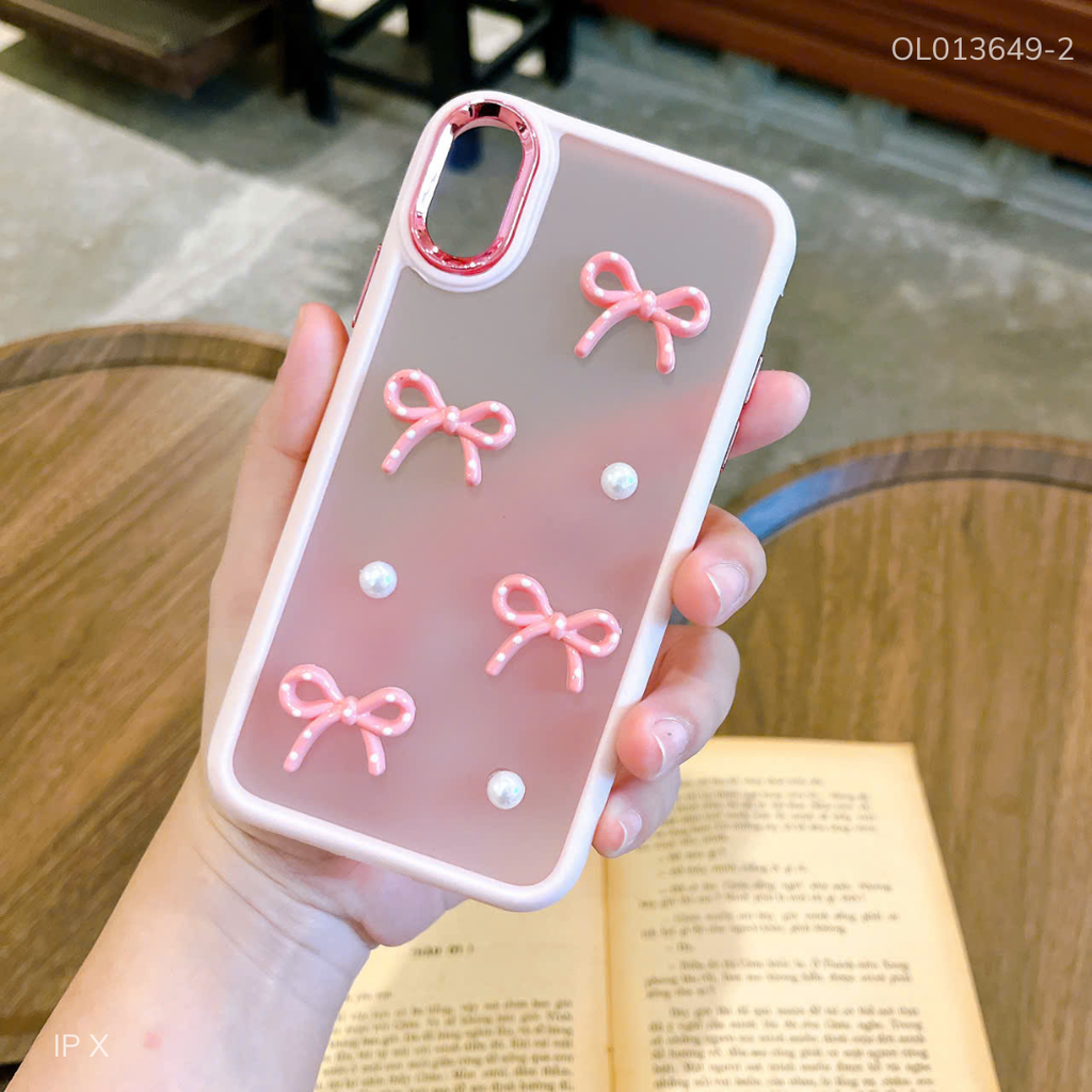 Ốp IP X lưng nhám đính nơ viền màu