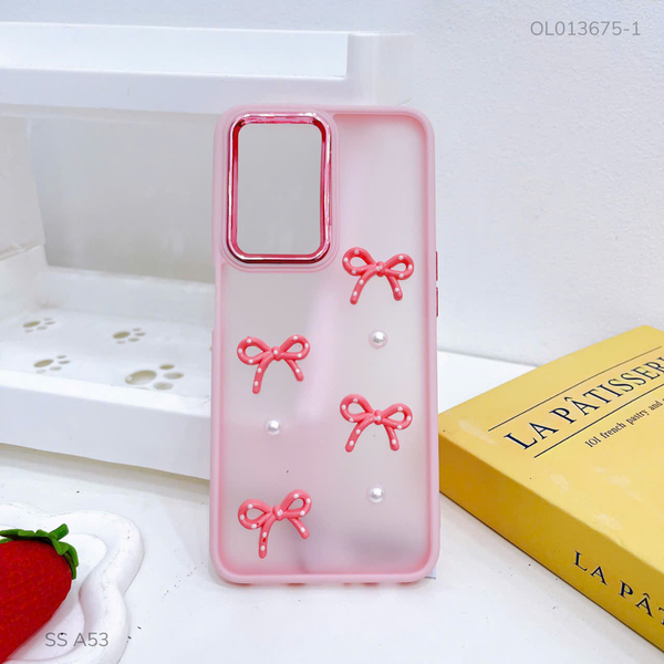 Ốp SS A53 lưng nhám đính nơ viền màu