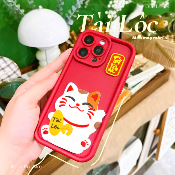 ** Ốp IP 15 Pro Max dẻo Mèo thần tài chữ Tài Lộc