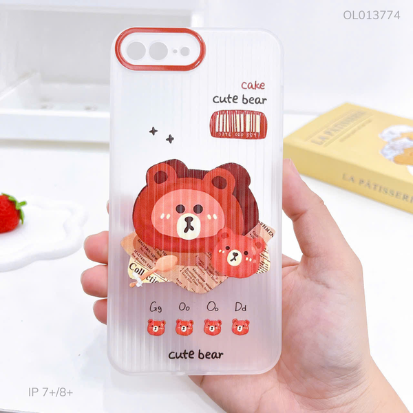 Ốp IP 7+/8+ vân vali nhám Cute Bear