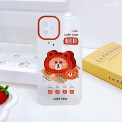 Ốp IP 12 6.1 vân vali nhám Cute Bear