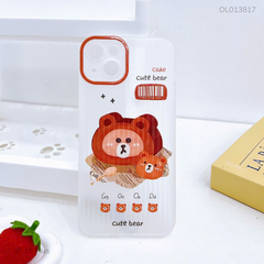 Ốp IP 15 Plus vân vali nhám Cute Bear