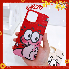 ** Ốp IP 14+ giả da dẻo Rắn hồng Lucky