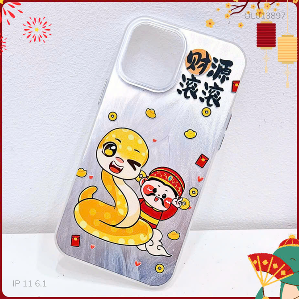 ** Ốp IP 11 6.1 vân sóng bạc rắn vàng và thần tài