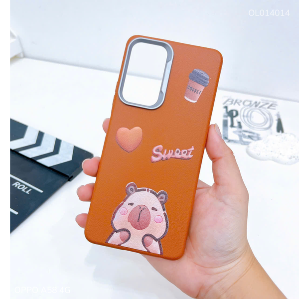 Ốp Oppo A58 4G dẻo vân giả da Capybara nhìn thẳng Sweet