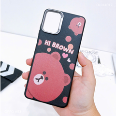 Ốp Oppo A53 dẻo vân giả da mặt gấu Hi Brown
