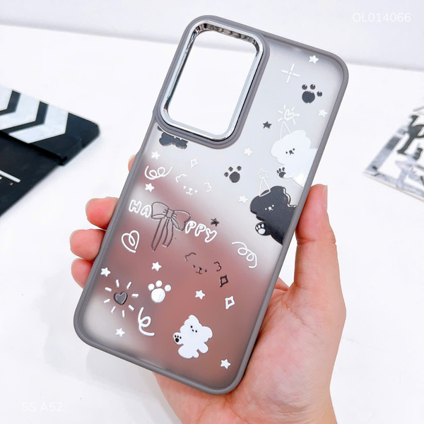Ốp SS A52/A52s lưng nhám gấu trắng và gấu đen nơ Happy