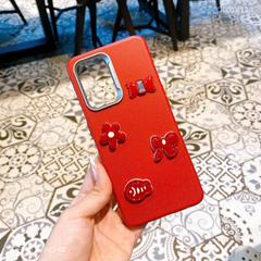 ** Ốp Oppo Reno 6Z dẻo vân giả da đính 4 sticker đỏ