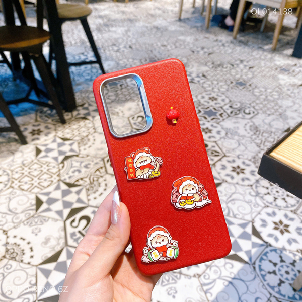 ** Ốp Oppo Reno 6Z dẻo vân giả da đính 3 sticker rắn chipi