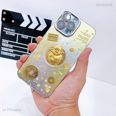 Ốp IP 16 Pro Max vân sóng thần tài cầm vàng Rich Happy