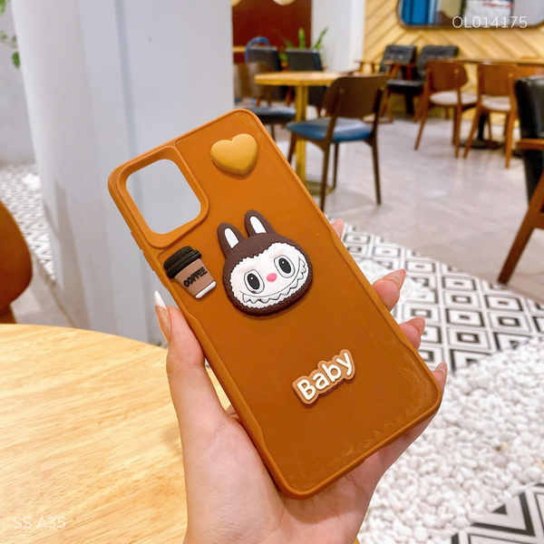 Ốp SS A35 dẻo nâu mặt Labubu nổi Baby