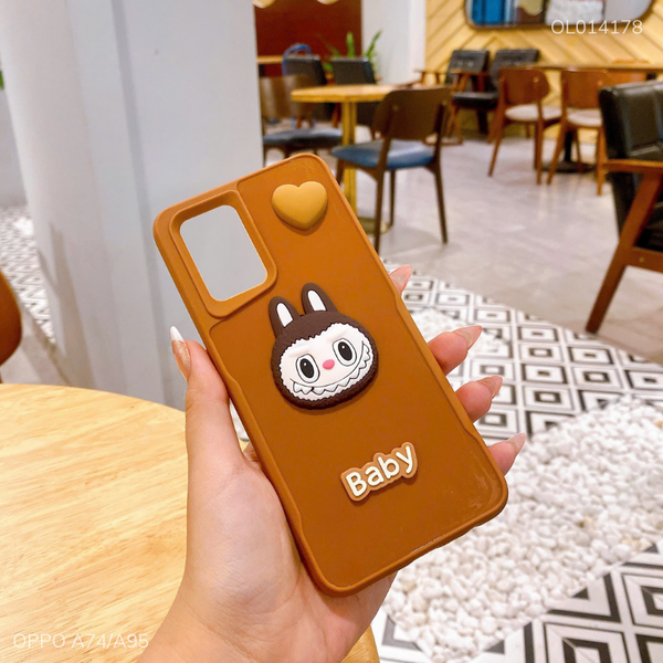Ốp Oppo A74/A95 dẻo nâu mặt Labubu nổi Baby