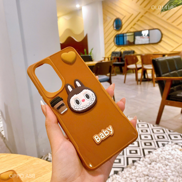 Ốp Oppo A58 dẻo nâu mặt Labubu nổi Baby