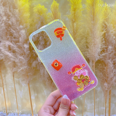 ** Ốp IP 12 Pro Max thần tài lắc kim tuyến hồng trắng