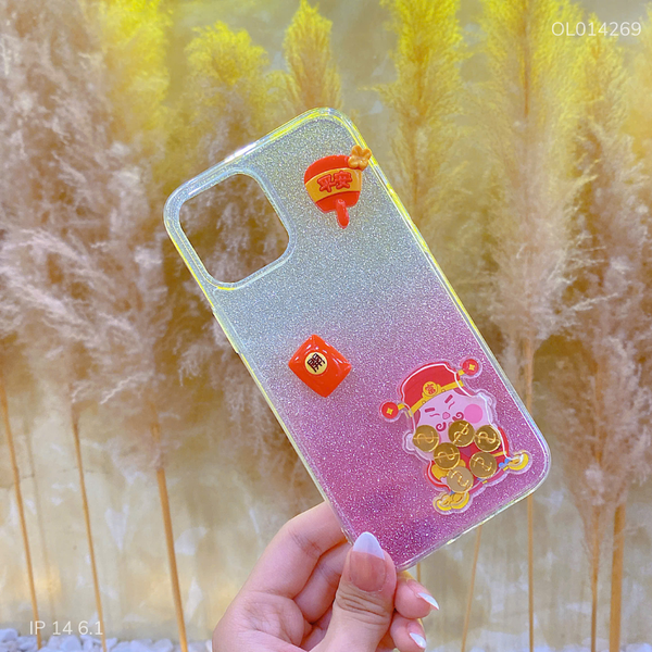 ** Ốp IP 14 6.1 thần tài lắc kim tuyến hồng trắng